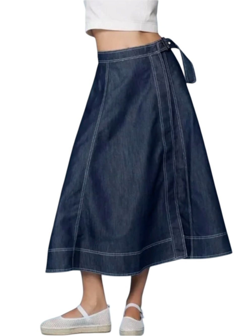 Anthropologie Pilcro Dark Blue Denim Wrap Midi Skirt Size Medium